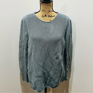 Women Wrap London Teal Blue Organic Cotton Mesh Stitch Pullover Sweater Size M